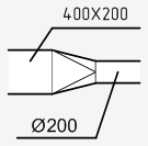 Переход с прямоугольного на круглое сечение Переход с прямоугольного на круглое сечение - обозначение на планах и разрезах