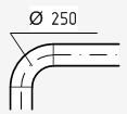 Отвод по радиусу с углом 90° Отвод по радиусу с углом 90° - обозначение на планах и разрезах