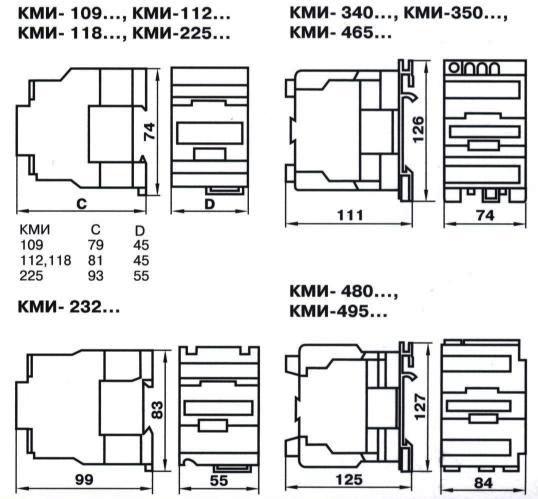 Контакторы КМИ — габаритные размеры