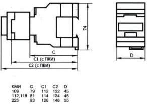 Габаритные и установочные размеры КМИ 109 с приставкой ПВИ