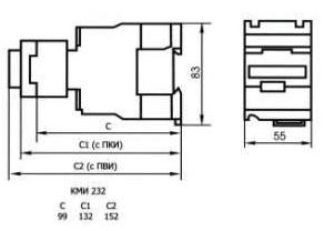 Габаритные и установочные размеры КМИ 232 с приставкой ПВИ