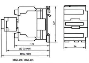 Габаритные и установочные размеры КМИ 480, КМИ 495 с приставкой ПВИ