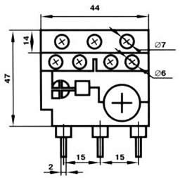 Габаритные размеры электротеплового реле РТИ 1301–1322 — вид сверху