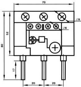 Габаритные размеры электротеплового реле РТИ 3353–3365 — вид сверху