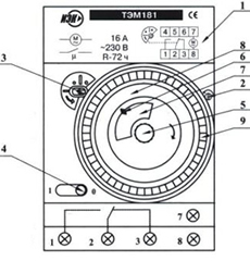 Схема подключения и назначение органов управления таймера ТЭМ181