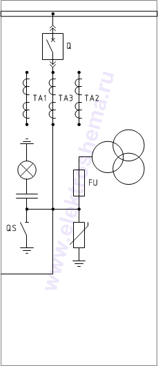 КРУ «ELTEMA» схема 1.1: шкаф с силовым выключателем и ТН, ввод/вывод шинами сбоку