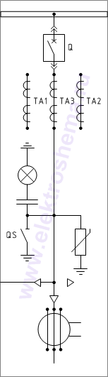 КРУ «ELTEMA» схема 4: шкаф с силовым выключателем, ввод кабелем снизу, вывод кабелем вбок