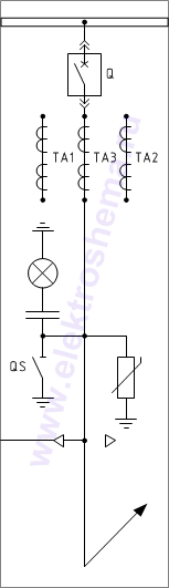 КРУ «ELTEMA» схема 5: шкаф с силовым выключателем, ввод шинами сзади, вывод кабелем вбок