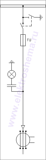 КРУ «ELTEMA» схема 8.1: шкаф с выключателем нагрузки, предохранителями и заземляющими ножами сверху, ввод/вывод кабелем снизу