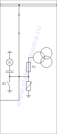 КРУ «ELTEMA» схема 9.1: шкаф с разъединителем и ТН, ввод/вывод шинами сбоку