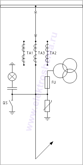 КРУ «ELTEMA» схема 10.1: шкаф с разъединителем и ТН, ввод/вывод шинами назад