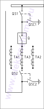 КСО-202В-06: схема главных цепей &mdash; ввод или отходящая линия