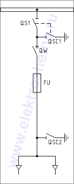 КСО-202ВМ-12: схема главных цепей &mdash; отходящая линия с предохранителями и выключателем нагрузки