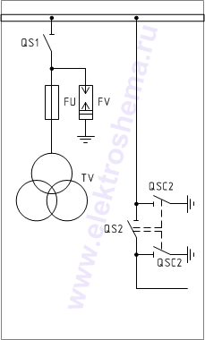 КСО-202ВМ-21: схема главных цепей &mdash; трансформатор напряжения с секционным разъединителем
