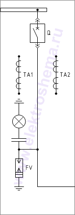 КСО-207В-21: схема главных цепей &mdash; секционный выключатель