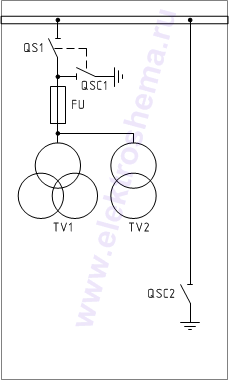 КСО-285-13.1: схема главных цепей &mdash; трансформатор напряжения с заземлением сборных шин