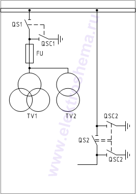 КСО-285-23.1: схема главных цепей &mdash; камера с трансформаторами напряжения