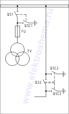 КСО-285-23: схема главных цепей &mdash; камера с трансформатором напряжения
