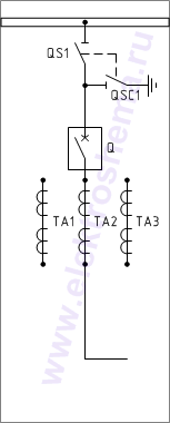 КСО-298-5ВВ: схема главных цепей &mdash; секционный выключатель с задним (боковым) переходом