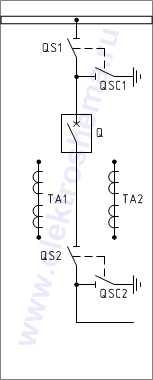 КСО-298-8.2ВВ: схема главных цепей &mdash; ввод и отходящая линия с боковым (задним) вводом
