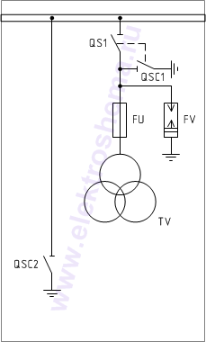 КСО-298-13: схема главных цепей &mdash; трансформатор напряжения с заземлением сборных шин