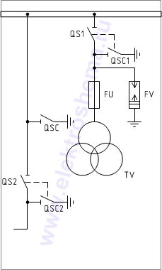 КСО-298-25: схема главных цепей &mdash; трансформатор напряжения с секционным переходом