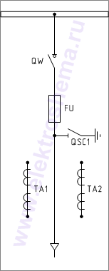 КСО-366-6Н: схема главных цепей &mdash; ввод и отходящая линия