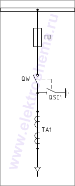 КСО-366-8Н: схема главных цепей &mdash; ввод и отходящая линия