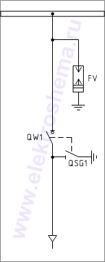 КСО-386-08: схема главных цепей &mdash; ввод и отходящая линия с разрядниками