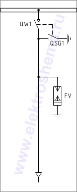 КСО-393-08: схема главных цепей &mdash; ввод и отходящая линия с разрядниками