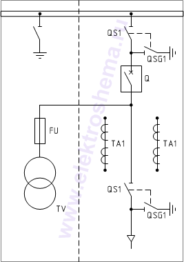 КСО-393-12В: схема главных цепей &mdash; отходящая линия с ТСН и вакуумным выключателем