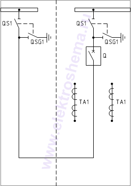 КСО-393-14В: схема главных цепей &mdash; шинный мост с вакуумным выключателем