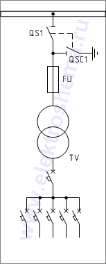 КСО-393-23М: схема главных цепей &mdash; трансформатор собственных нужд