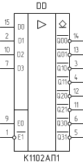 Микросхема К1102АП1, условное обозначение