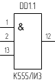 Микросхема К555ЛИ3, условное обозначение