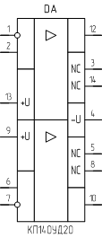 Микросхема КП140УД20, обозначение на схеме