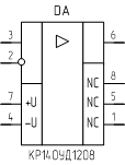 Микросхема КР140УД1208, обозначение на схеме