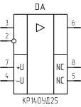 Микросхема КP140УД25, обозначение на схеме